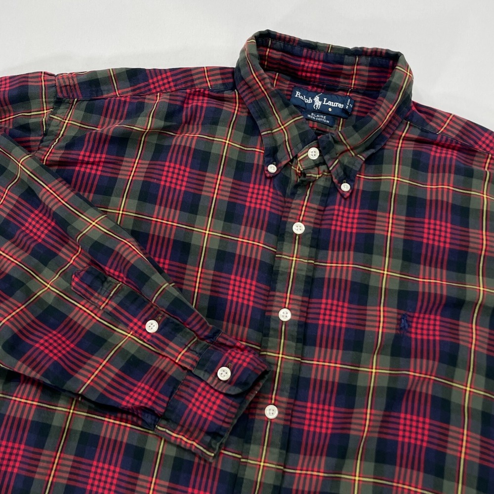 Ralph Lauren Blaire Button Down Shirt Mens XL Red Tartan‎ Plaid Long Sleeve